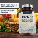 Vitamin Bounty Pro-50 Probiotics - 13 Probiotic Strains, Gut Health, Digestive Health, Probiotic for Women and Men, Delayed Release Capsule with Prebiotic Greens - 60 Capsules
