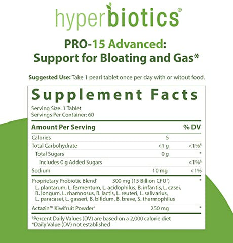 Hyperbiotics Pro 15 Advanced Probiotic Supplement | Time Release Tablets | Probiotics for Women, Men, Adults | Digestive & Immune Support | Vegan, Dairy & Gluten Free | 60 Count