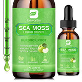 B BEWORTHS Sea Moss Liquid Drops - Organic Irish Sea Moss Gel with Burdock Root, Vitamin C, B12, 3000mg Seamoss Gel Supplement for Immune, Joint & Thyroid, Detox Cleanse & Digestive Support - 2 Fl Oz