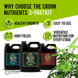 Cronk Nutrients 3-Part Kit - Complete Vegetative & Bloom Plant Food for Indoor & Outdoor Hydroponics, Soil, and Soilless Gardens - Supports Healthy Growth & Abundant Yields, 500mL