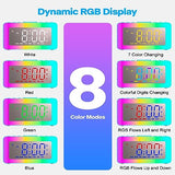 Kids Alarm Clock with Lights, 8 RGB Night Lights with Sleep Aid, Conspicuous Colorful LED Numbers, Slider Dimmer, Snooze, 12/24H, Simple to Operate, Basic Bedside Digital Clock for Kids Elderly