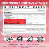 Iron Supplement for Women Anemia, Non-Constipating Sugar Free Iron Gummies 25mg w/ Vitamin C, Beet Root, B12, Folate for Iron Deficiency, Energy Boost, No Rust Taste Chewable Gentle Iron, Vegan 60 Cts