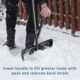 Snow Shovel, Strain-Reducing Snow Shovel with Assisted Handle, Large Capacity for Snow Removal, 53 inches Long Heavy Duty Detachable Snow Shovel with Back-Saving Fore-Grip - Black