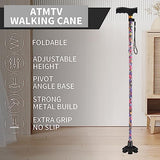 Walking Cane ATMTV Cane for Woman | Mobility & Daily Living Aids | 5-Level Height Adjustable Walking Stick | Comfortable Plastic T-Handle Portable Folding Cane with Replace Tip Butterfly Printing