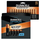 Duracell CopperTop AA 24 Count + Optimum AA 12 Count Alkaline Batteries Combo Pack with Power Boost ingredients - Long Lasting, All-Purpose Double A Battery - 36 Count Total