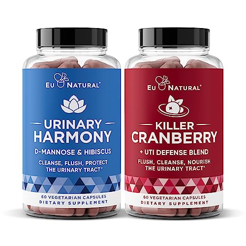 Urinary Tract Supplement Duo, Urinary Harmony + Killer Cranberry, UT Defense blends, D-mannose & Hibiscus + Cranberry, Pine Bark, Propolis & Vitamin D, Clinical Strength Ingredients, 2 X 60 ct