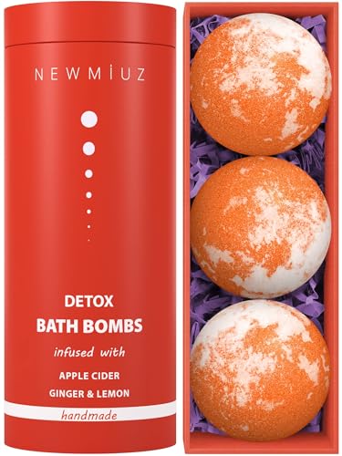 Natural Detox Fizzing Bubble Bath Bombs Apple Cider Ginger & Lemon Essential Oils Cleanse Hydrate Skin Extra Large USA Made Relaxing Bath Bomb Spa Gift Set for Women Organic Bath Bombs for Women & Men