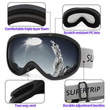 Supertrip Snow Ski Goggles Anti-Fog 100% UV Protection Snowboard Skiing Goggles (Black Frame/Gray Lens (vlt 10%))