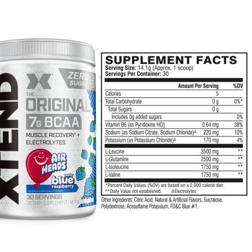 XTEND Original BCAA Powder Airheads Candy Flavor, 7g BCAA and 2.5g L-Glutamine, Sugar Free Post Workout Muscle Recovery Drink with Amino Acids for Men & Women, 30 Servings