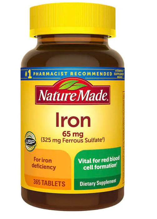 Nature Made Iron 65 mg 365 Tablets (325 mg Ferrous Sulfate), Dietary Supplement for Red Blood Cell Support, 365 Tablets, 365 Day Supply- Bundled with nalkotSupliments Guide