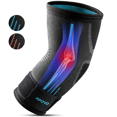 APOYO Elbow Brace for Tendonitis and Tennis Elbow, Compression Sleeve, Women Men w/Adjustable Strap Relief, Weightlifting, Arthritis, Workouts, Reduce Joint Pain During Fitness Activity (Large)