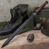 US 1942 Double-Edge Combat Sword and Nylon Shoulder Sheath - AUS-6 Stainless Steel Blade, Leather Stacked Handle, Steel Guard and End Cap, Historically Inspired Functional Collectible - Length 27 1/2”