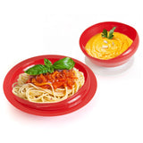 pekokavo Spill Proof Scoop Bowl and Plate with Suction Base, Adaptive Self-Feeding Dinnerware for Elderly/Disabled (Red Combo Set)