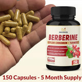 Berberine Supplement Equivalent to 4700mg - 5 Months Supply - With Ceylon Cinnamon, Berberine HCl Supplement Pills