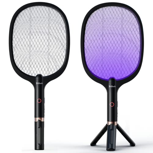 YsChois Electric Fly Swatter Racket, Rechargeable Fly Zapper - 4000 Volt, Exclusive 2-in-1 Bug Zapper Racket - USB Charging, 1800mAh Li-Battery, Indoor & Outdoor Use, Black, 2 Packs