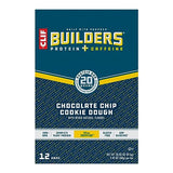 CLIF Builders + Caffeine - Chocolate Chip Cookie Dough Flavor - Protein Bars - Gluten-Free - Non-GMO - Low Glycemic - 20g Protein - 2.4 oz. (12 Count)