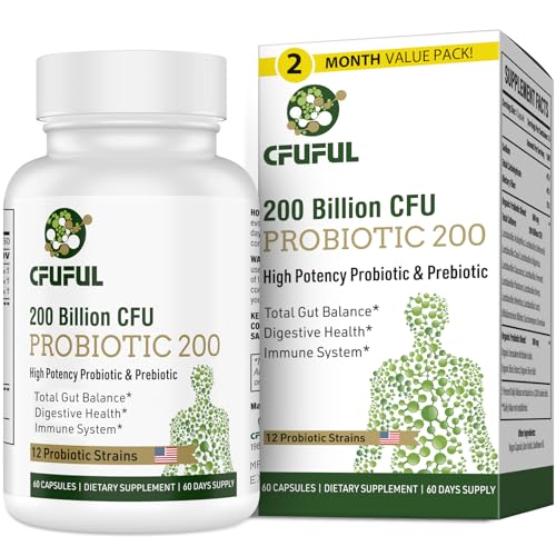 Cfuful Probiotics for Women and Men - 200 Billion CFU 12 Strains Probiotic for Digestive Immune & Gut Health, with Organic Prebiotic Shelf Stable Probiotic Supplement for Bloating 2 Month Supply