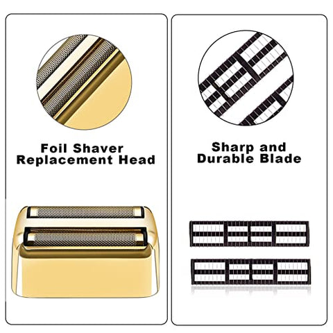 Replacement Foil and Cutter for Barberology Electric Shaver, Double Foil Shaver Replacement Head, Replacement Head Compatible with BaBylissPRO Barberology FXFS2 Electric Razors(Gold)