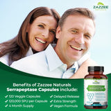 Zazzee Delayed Release Serrapeptase, 120,000 SPU per Capsule, 120 Vegan Capsules, 4 Month Supply, Extra Strength, Potent and Concentrated Systemic Enzymes, 100% Vegetarian, All-Natural and Non-GMO