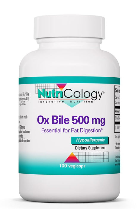 Nutricology Ox Bile 500 mg - Ox Bile Supplements for No Gallbladder, Digestive Enzymes for Liver, Fat Digestion Support - 100 Capsules 1-Pack