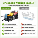Upgrade Walker Basket with Cup Holder, Foldable Walker Storage Bag for Seniors with Big Capacity & Never Tipping Over, Best Gift for Family