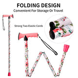 CLOKTA Folding Cane - Walking Cane for Men and Women - Floral,Foldable,Lightweight,Adjustable,Portable Hand Walking Stick-Canes for Seniors & Adults,Comfortable T Handles Walking Stick (Pink Floral)