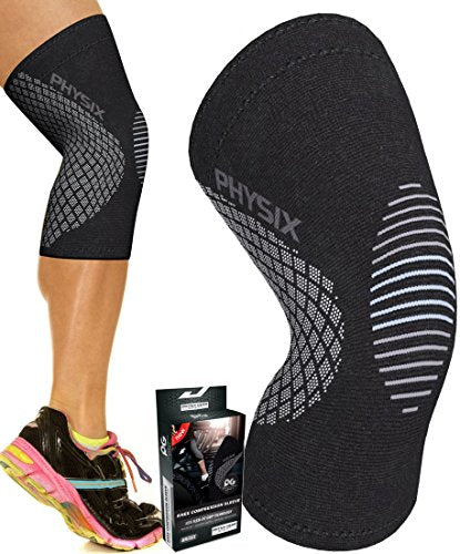 PHYSIX GEAR Knee Support Brace - Premium Recovery & Compression Sleeve for Meniscus Tear, ACL, MCL Running & Arthritis - Best Neoprene Stabilizer Wrap for Crossfit, Squats & Workouts (Single Grey M)