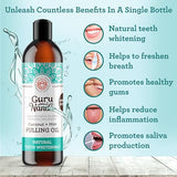 GuruNanda Oil Pulling (8 Fl.Oz) with Coconut & Peppermint Oil with Tongue Scraper Inside the Box - Natural, Alcohol Free Mouthwash to Help With Fresh Breath, Teeth Whitening and Healthier Teeth & Gums