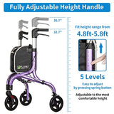 Planetwalk Premium 3 Wheel Rollator Walker for Seniors - Ultra Lightweight Foldable Walker for Elderly, Aluminum Three Wheel Mobility Aid, Dark Purple