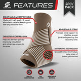 Sleeve Stars Ankle Brace for Women & Men, Achilles & Plantar Fasciitis Relief Compression Sleeve, Foot Brace with Ankle Support Strap, Heel Protector Wrap for Pain, Tendonitis & Sprain (Pair/Mocha Brown)