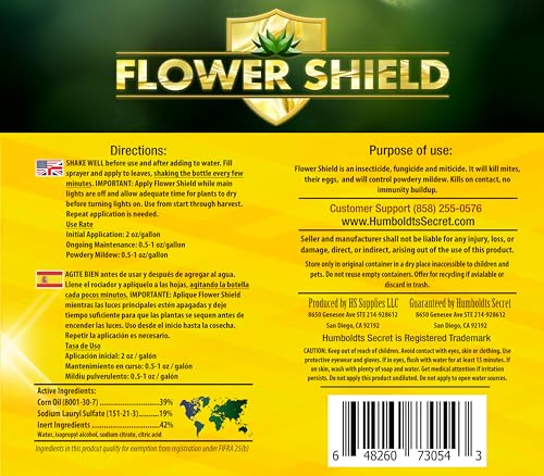 Humboldts Secret Flower Shield – Powerful Insecticide – Pesticide – Miticide – Fungicide – Bug Spray – Spider Spray – Plant and Flower Protection – Healthy Treatment for Pests and Fungus (1 Gallon)