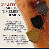 Hope Woodworking Leather Fly Swatter Set (2 Pack) – 17” Amish-Made Fly Swat w/Real Leather Paddle – Fly Swatters Multi Pack w/Metal Handle – Bug Swatter, Mosquito Swatter, Wasp Swatter (Chocolate)