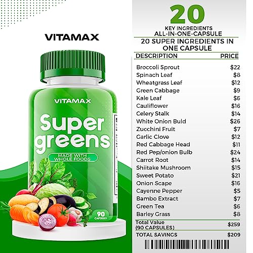 Vitamax Super Fruit and Vegetable Supplements – Organic Whole Superfood Vitamins & Minerals – 90 Veggie and 90 Fruit Capsules for Women, Men, and Kids - Soy Free – Made in The USA