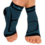 TechWare Pro Ankle Brace Compression Sleeve - Relieves Achilles Tendonitis, Joint Pain. Plantar Fasciitis Foot Sock with Arch Support Reduces Swelling & Heel Spur Pain. (Black/Blue, S/M)