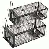 Anyhall 2-Pack Rat Traps Humane Live Mouse Vole Chipmunk Trap Cage for Indoors and Outdoors (Black)