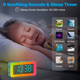 Kids Alarm Clock with Lights, 8 RGB Night Lights with Sleep Aid, Conspicuous Colorful LED Numbers, Slider Dimmer, Snooze, 12/24H, Simple to Operate, Basic Bedside Digital Clock for Kids Elderly