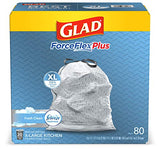 Glad ForceFlex MaxStrength X-Large Kitchen Drawstring Trash Bags, 20 Gallon, Fresh Clean Scent with Febreze Freshness, 80 Count