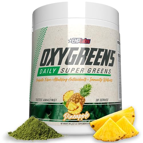 EHPlabs OxyGreens Super Greens Powder - Spirulina Powder, Super Greens Powder Superfood with Prebiotic Fibre, Alkalizing Antioxidants & Immunity Wellness, 30 Serves (Pineapple)