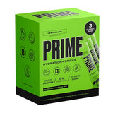 PRIME HYDRATION+ Sticks Lemon Lime | Hydration Powder Single Serve Sticks | Electrolyte Powder On The Go | 250mg BCAAs, B Vitamins, Antioxidants | Low Sugar | Caffeine-Free | Vegan | 48 Pack