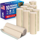 6” Premium Elastic Bandage Wrap - 10 Pack - Hook & Loop Closures - Wide Compression Bandage Wrap - Waist, Thigh, Knee, Lymphedema, Body Wrap