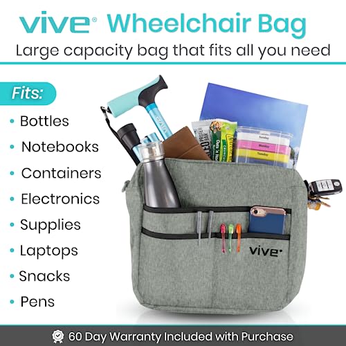 Vive Wheelchair Bag for Accessories (12" x 5 x 12") - Large Adjustable, Folding, Waterproof Backpack - Fits Walkers, Rollators, and Chairs - Pouch for Elderly & Seniors - Caddy Pouch Tray Attachment