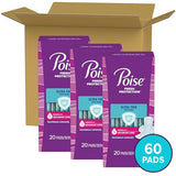 Poise Ultra Thin Incontinence Pads with Wings & Postpartum Incontinence Pads, 5 Drop Maximum Absorbency, Long Length, 60 Count (3 Packs of 20), Packaging May Vary