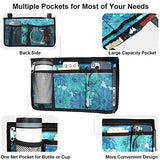 Update Flower Color Wheelchair Bag Side Organizer Storage Armrest Pouch with Cup Holder and Reflective Stripe Use Waterproof Fabric, for Most Wheelchairs, Walkers or Rollators (Blue Floral)