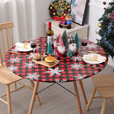 smiry Round Fitted Vinyl Table Cloth Cover Elastic Edged Flannel Backed, Waterproof Wipeable Christmas Vinyl Tablecloth for 36"-44" Round Tables, Bufflo Checked Snowflake