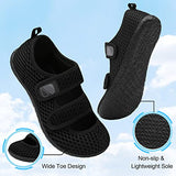 Besroad Wide Width Walking Shoes with Adjustable Breathable Non-Slip Diabetic Shoes for Elderly Plantar Fasciitis Edema Swollen Feet All Black 10-11 Women/8-9 Men