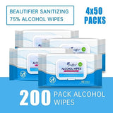 Beautifier Life Wet Wipes - Hand Sanitizer 75% Alcohol Wipes with Aloe and Vitamin E for Men, Women, & Kids (Aloe, 200 Count)