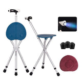 Folding Cane Seat Combo 400 lbs Capacity Portable Cane Stool Handy Folding Crutch Chair Seat 3 Legs Height Adjustable Heavy Duty Thick Aluminum Walking Stick Tall Unisex for Elderly Travelon Blue