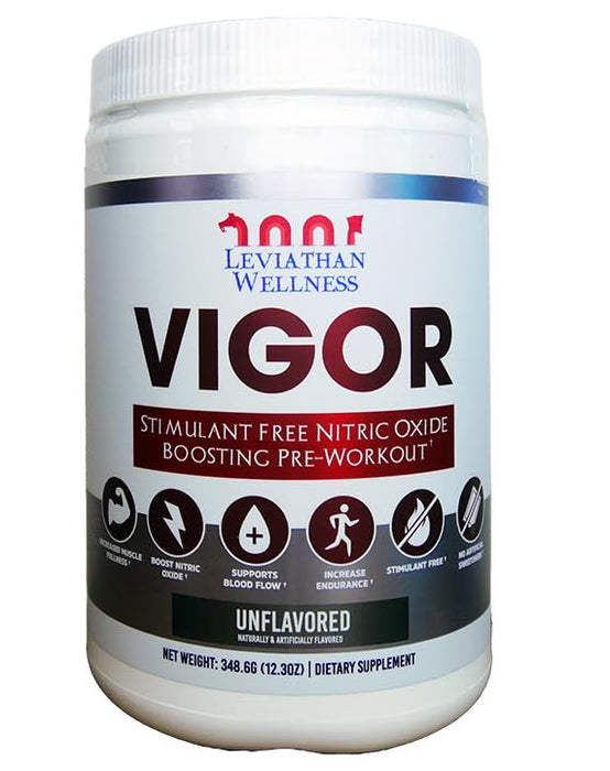 Leviathan Wellness Vigor - Stimulant Free, Nitric Oxide Boosting Pre-Workout Powder, 30 Servings (Unflavored)