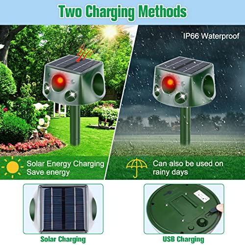 Ultrasonic Animal Repellent,2024 Upgrade 360° Cat Repellent Outdoor,Waterproof Deer Repellent Devices with Motion Sensor,Solar Animal Repeller Outdoor,Repel Dogs Bird Skunk Rabbit Squirrels Deer