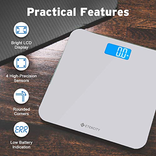 Etekcity Scale for Body Weight, Digital Bathroom Weighing Machine for People, Large and Easy-to-Read Backlight Display, Accurate with High Precision Measurements, Durable Tempered Glass, 400 lbs